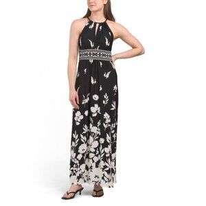 London Times Womens Black Floral Halter Sleeveless Morris Maxi Dress Sz 16 New
